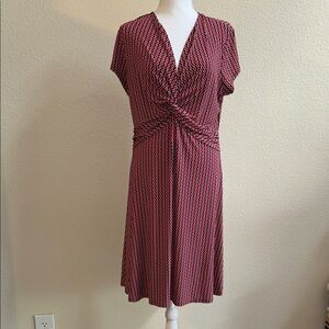 Anne Klein Red and Black Geometric Polka Dot Midi Dress Short Sleeve Sz XL